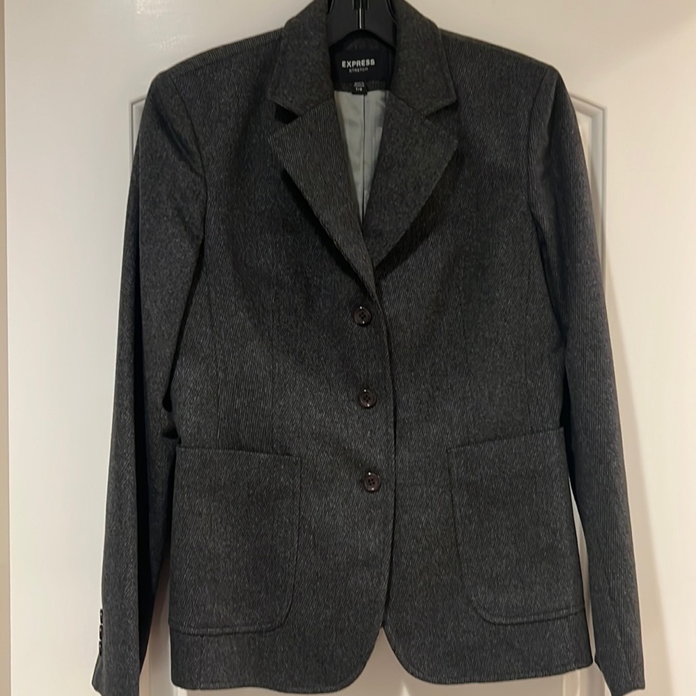 Express Grey Herringbone Wool Blazer